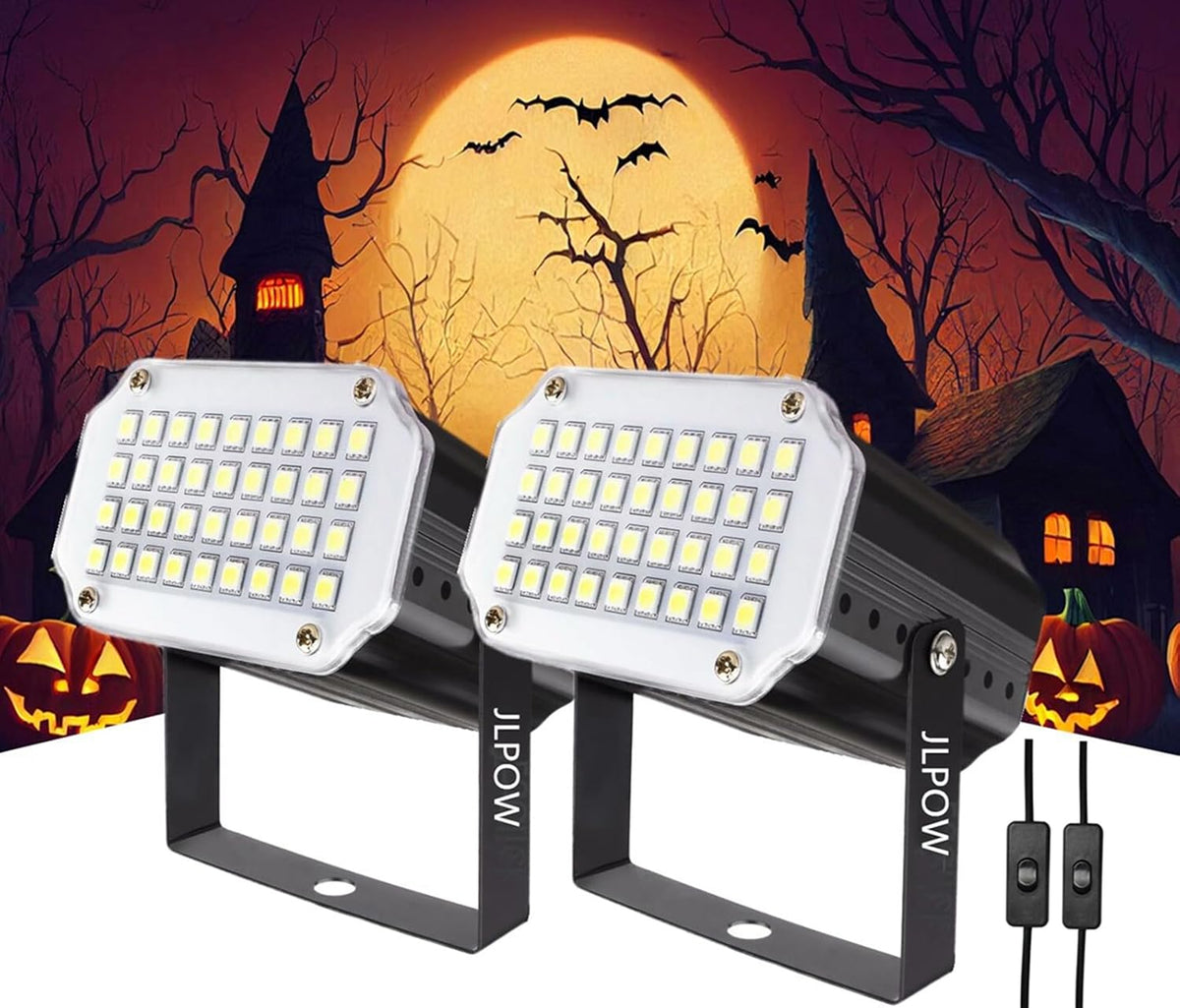 [2-Pack] JLPOW Halloween Mini White Strobe Light, Super Bright 36 LED Strobe Lights for Party Sound Activated Strobe Lights,Best for Parties Club Disco KTV Bar Xmas Show, FBA-STBE01-2P