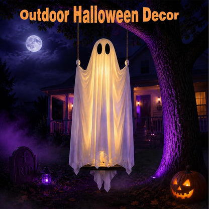 Large 5 FT Hanging Ghost Decor, Swing Ghost Halloween Decorations Outdoor