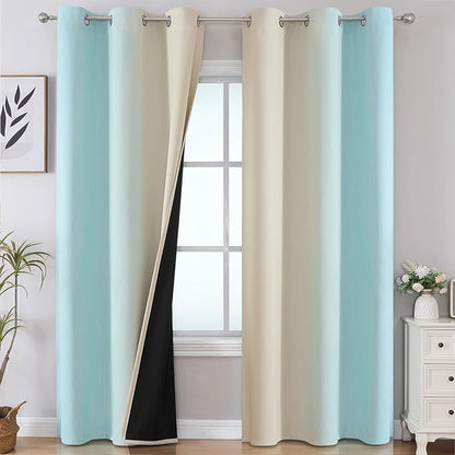 Estelar Textiler Aqua and Beige Room Darkening Blackout Curtains 84 Inch Length by ESTELARTEXTILER