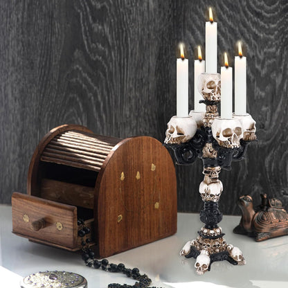 Skull Candle Holder for Halloween Decoration, Resin Gothic Skeleton Head Candlestick for Pillar Candle, Retro Spooky Desktop Tealight Cup for Christmas Home Office Party