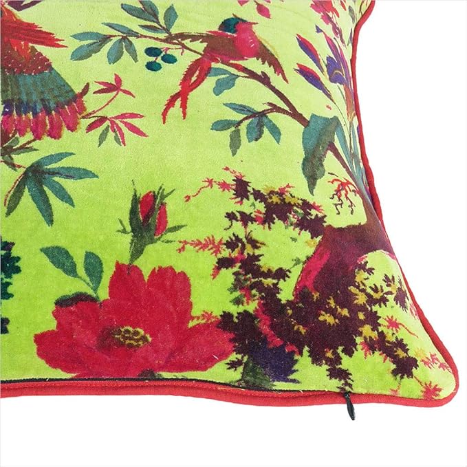 Eyes of India Velvet Floral Flower Bird Throw Pillow Sofa Cushion Cover Case - Image 4