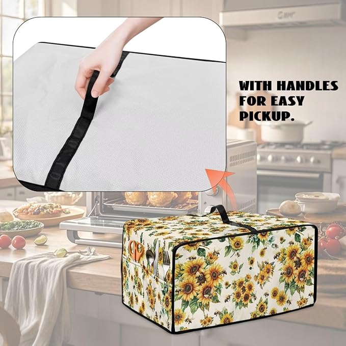Sunflower Bee Print Toaster Oven Cover Dust-Proof Microwave Oven Cloth Cover - Image 5