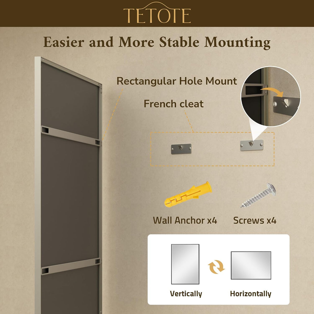 tetote brushed nickel bathroom mirror 24" x 30" on a desk or shelf
