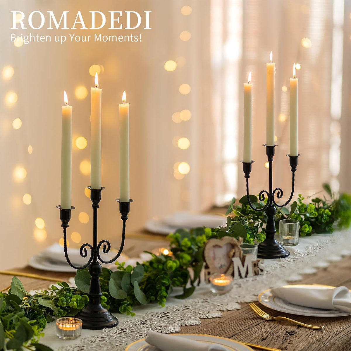 Romadedi Halloween Candelabra, Black 3-Arm Candle Holders, Set of 2