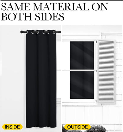 nicetown black blackout curtains for bathroom 55" wide showing dimensions