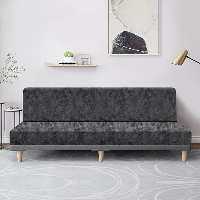 molasofa Leather Like Stretch Futon Slipcover Armless Futon Bed Sofa Cover - Image 3