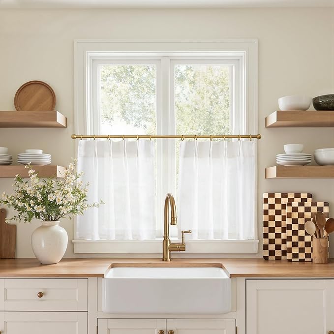 jinchan Linen Pinch Pleated Kitchen Curtains 20 Inch Natural Linen Tier by JINCHAN