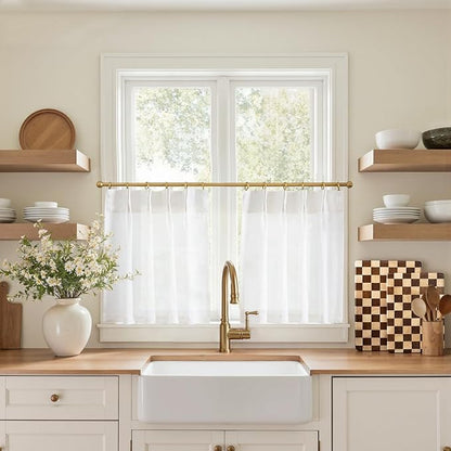 jinchan Linen Pinch Pleated Kitchen Curtains 20 Inch Natural Linen Tier by JINCHAN