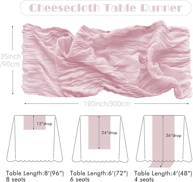 IVAPUPU 4 Pcs Cheesecloth Table Runner - 10ft Pink Boho Gauze Cheese Cloth - Image 9