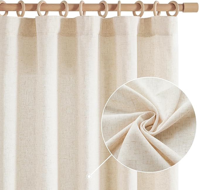 jinchan Linen Curtains 72 Inch Length 2 Panels Set Light Filtering Farmhouse - Image 2