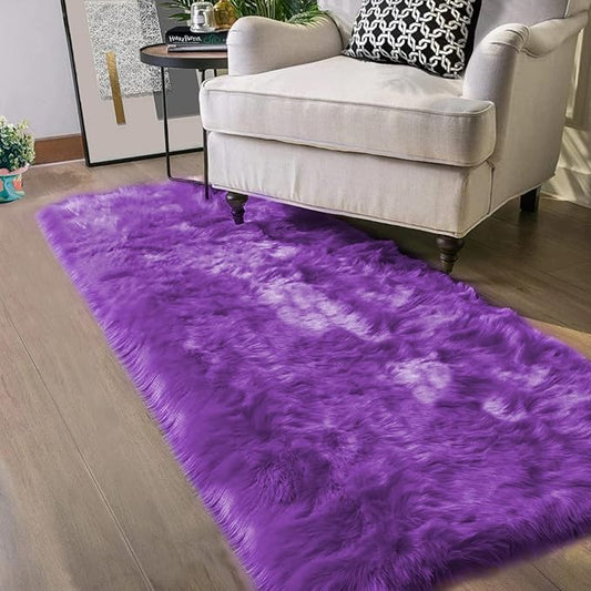 Latepis Faux Fur Rug 2x5 Runner Fluffy Area Rug Purple Washable Shag Rugs by Latepis