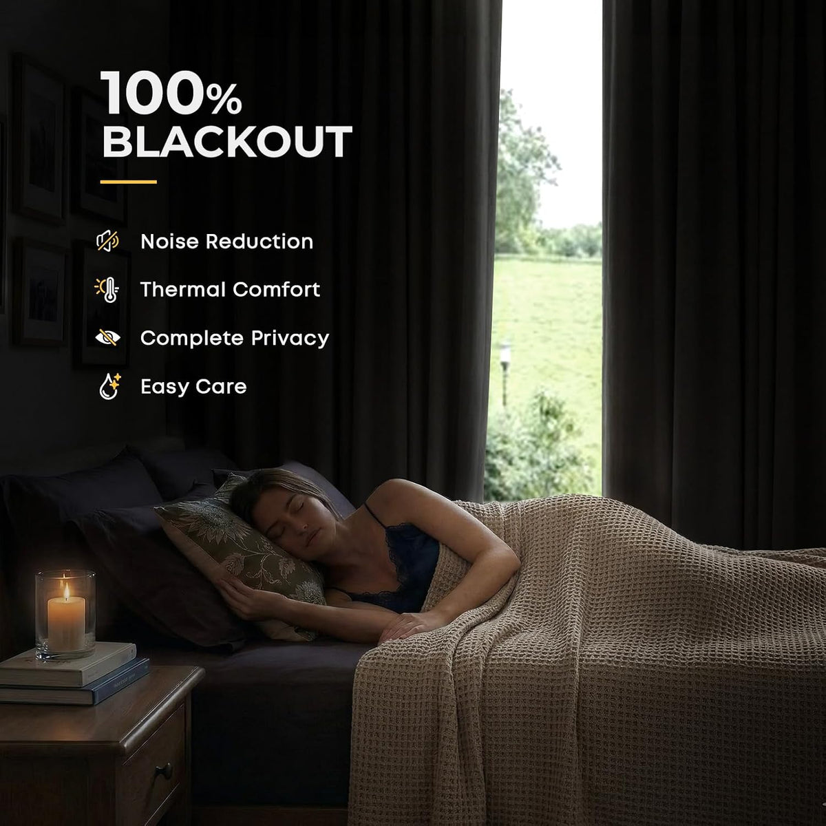 inovaday 100% blackout curtains for bedroom black out shown in use