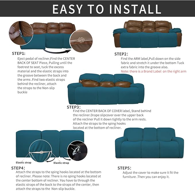 Easy-Going 8 Pieces Recliner Sofa Stretch Sofa Slipcover Sofa Cover Furniture - Image 4