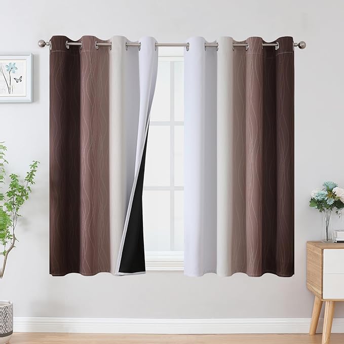 Estelar Textiler Brown and Greyish White Blackout Curtains 54 Inch Length by ESTELARTEXTILER