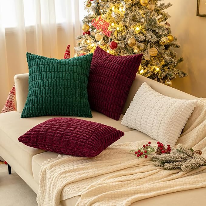 MIULEE Pack of 2 Christmas Burgundy Corduroy Decorative Pillow Covers 12x12 - Image 9