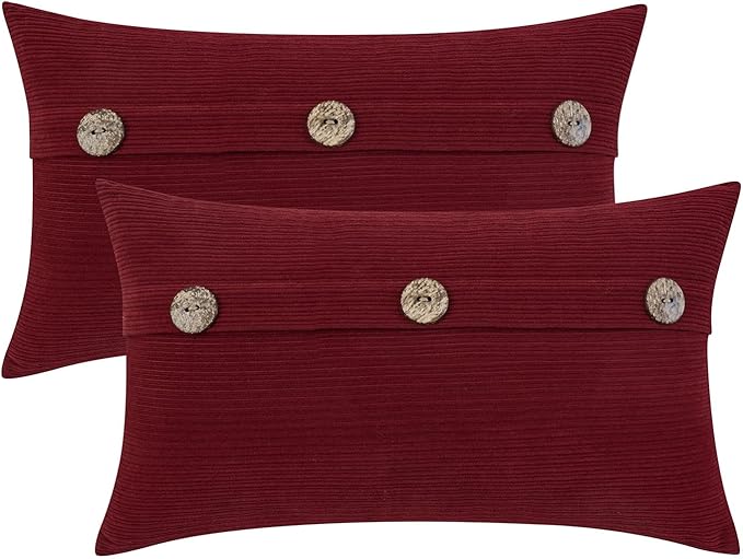 HWY 50 Burgundy Red Chenille Throw Pillow Covers 12x20 Inch by HWY50