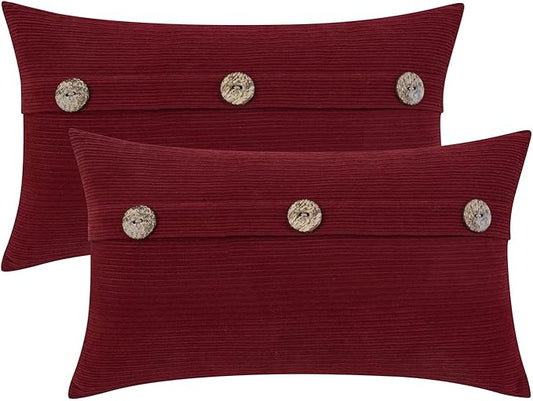HWY 50 Burgundy Red Chenille Throw Pillow Covers 12x20 Inch by HWY50