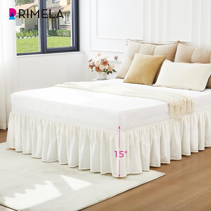 RIMELA Warm White Bed Skirt King Size 15 Inch Drop, Wrap Around Elastic - Image 3