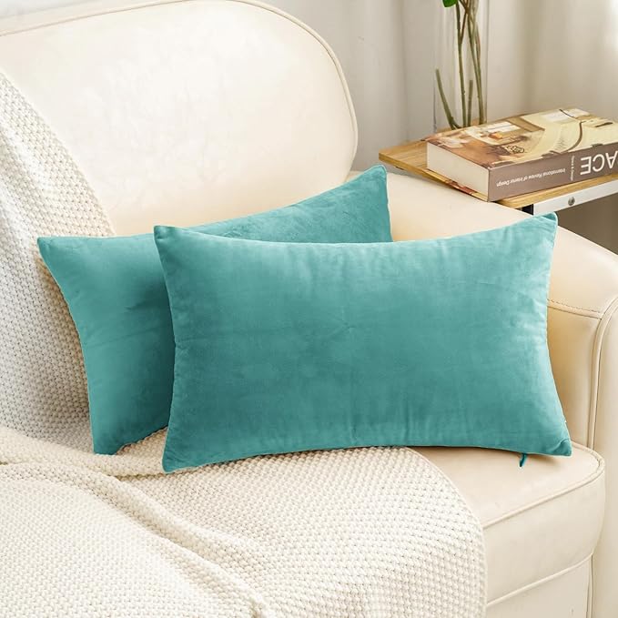 HWY 50 Teal Blue Velvet Rectangular Throw Pillow Covers 12x20 Inch by HWY50