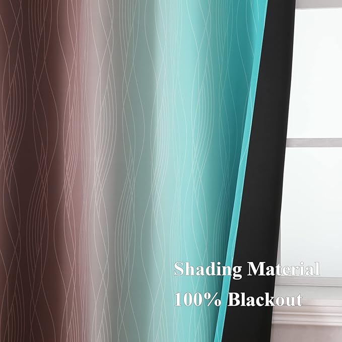 Estelar Textiler Brown and Teal Ombre Blackout Curtains 72 Inches Length - Image 5
