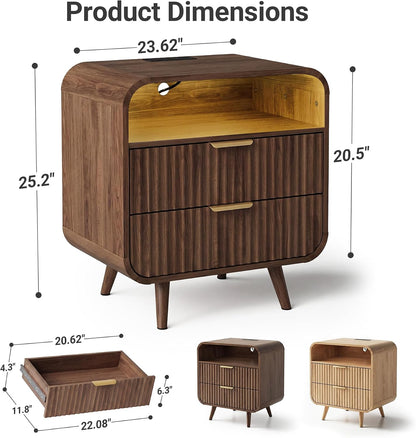 24" curved nightstand with charging station & led shown in use
