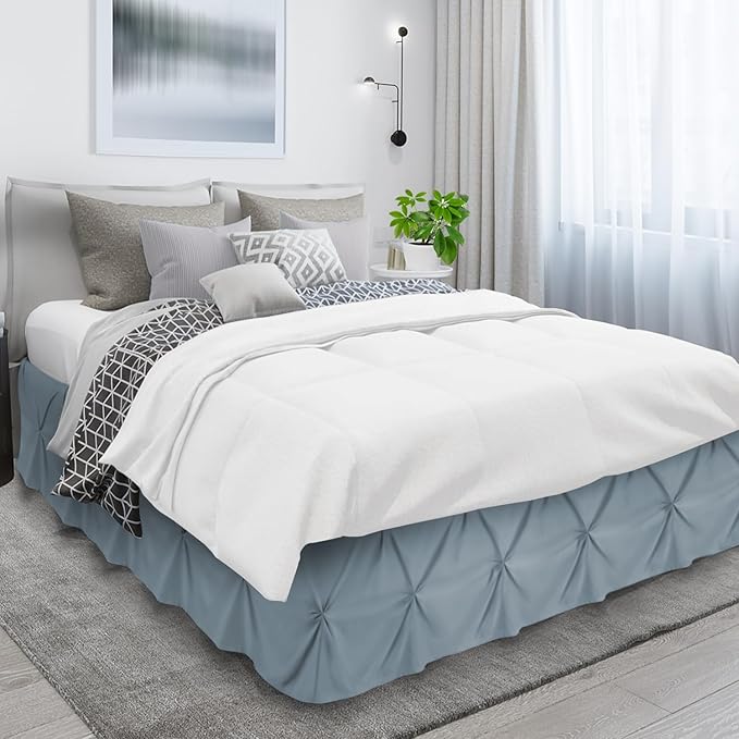Nestl Stone Blue Bed Skirt Queen Size, Pinch Pleat Queen Bed Skirt, Hotel - Image 3