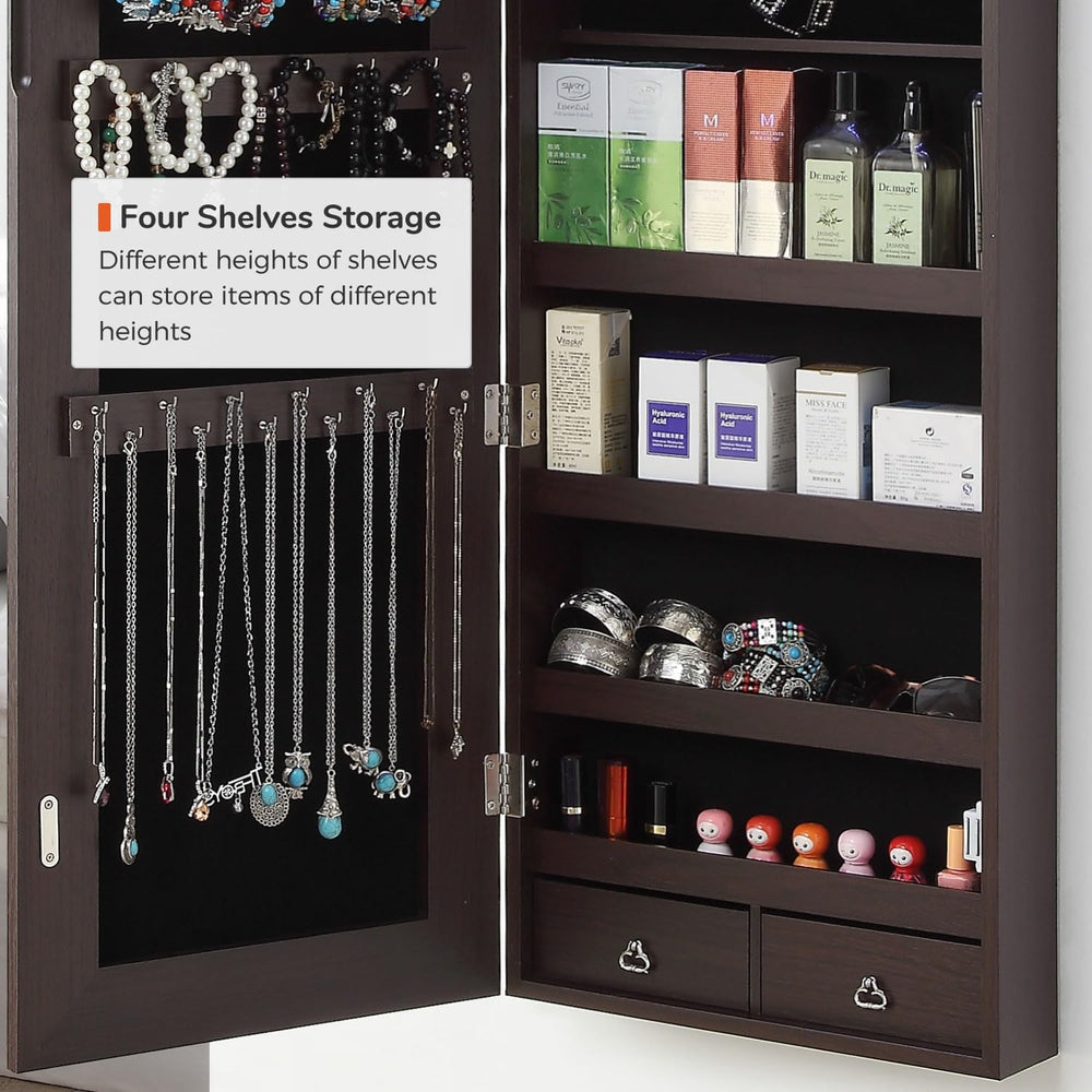 GISSAR Full Length Mirror Jewelry Cabinet, 6 LEDs Jewelry Armoire Wall Mounte...