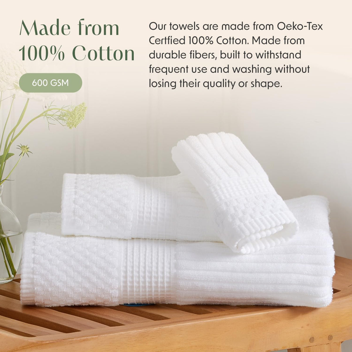 springtree home 100% cotton bath towel set | showing dimensions