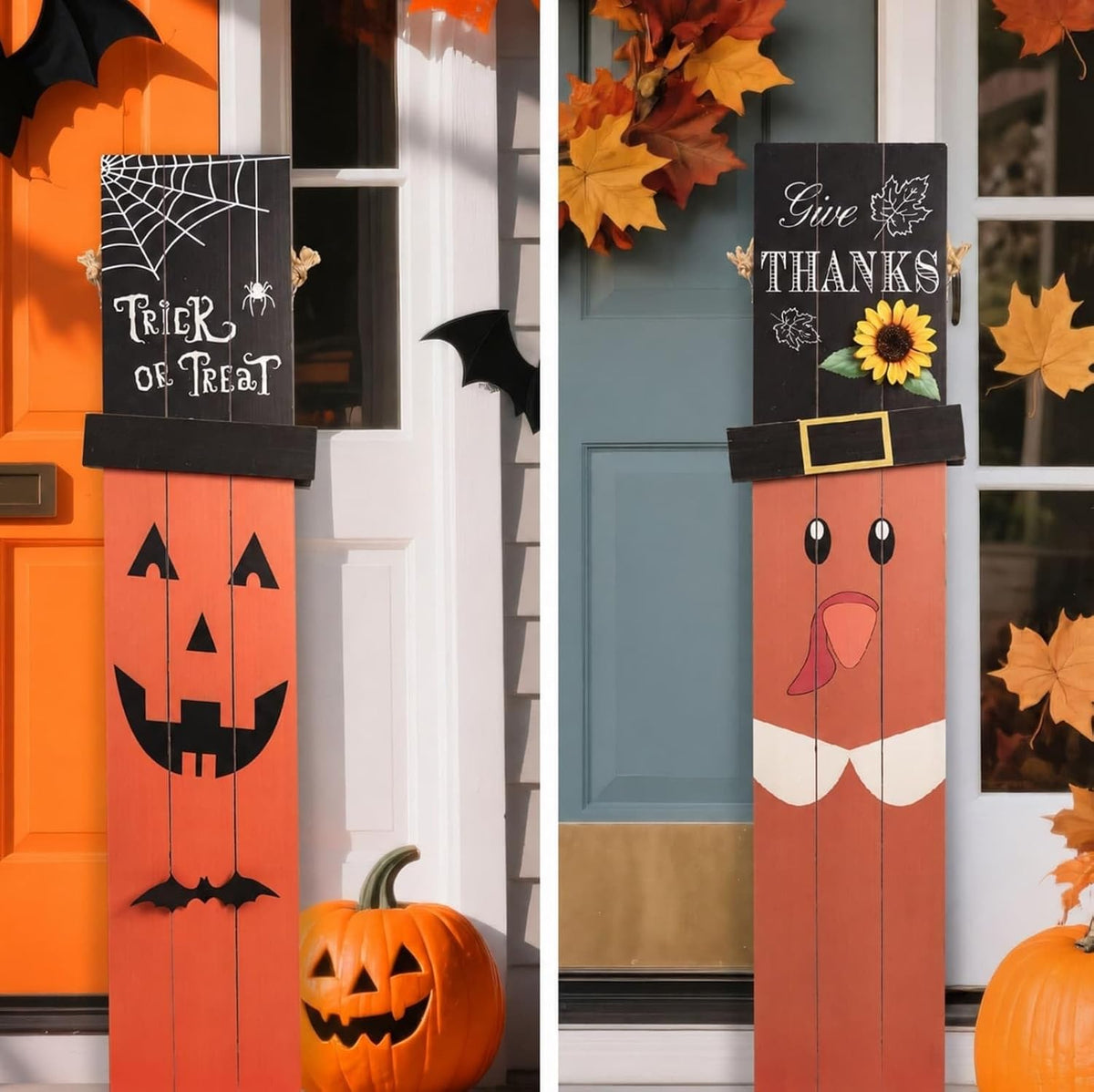 One-Piece Reversible Halloween Thanksgiving Porch Sign