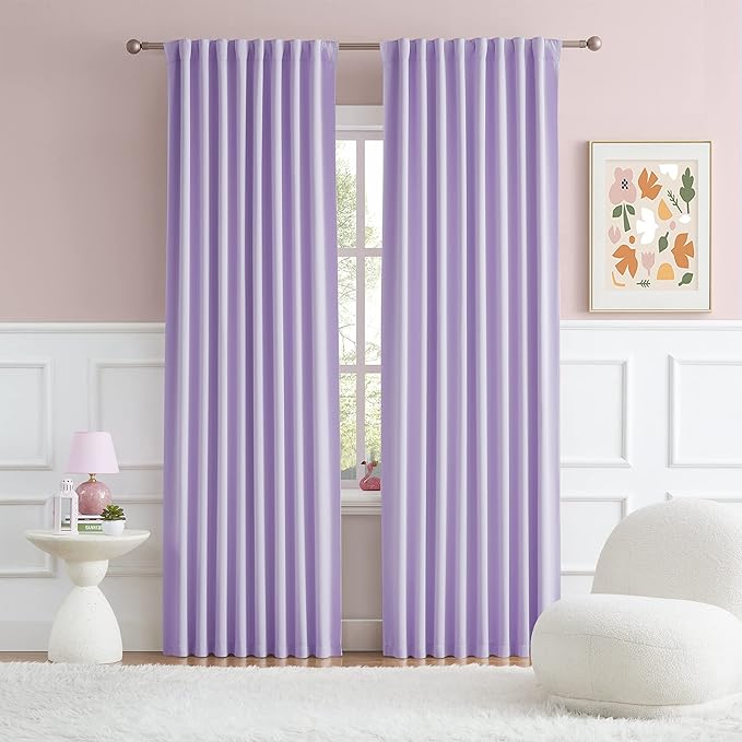 DUALIFE Lavender Curtains Room Darkening，Rod Pocket and Back Tab Thermal by DUALIFE
