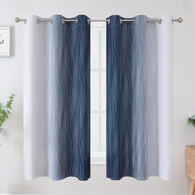 Estelar Textiler Grayish White and Navy Blue Blackout Curtains - Image 2