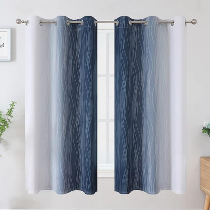 Estelar Textiler Grayish White and Navy Blue Blackout Curtains - Image 2