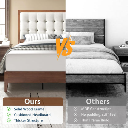 jocisland solid wood king bed frame, 50" tall, side view