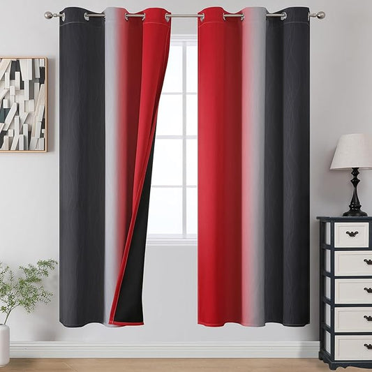 Estelar Textiler Ombre Red and Black Curtains 72 Inch Length 2 panels, Complete by ESTELARTEXTILER