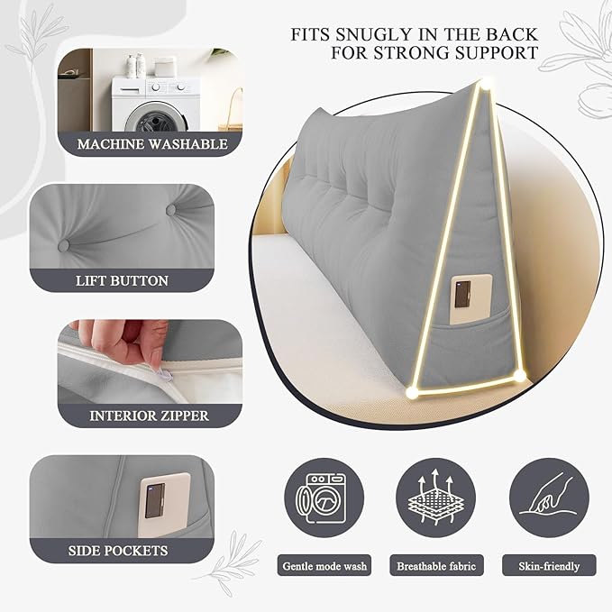 Headboard Pillow Queen, Large Triangular Wedge Headboard Pillow - Image 5