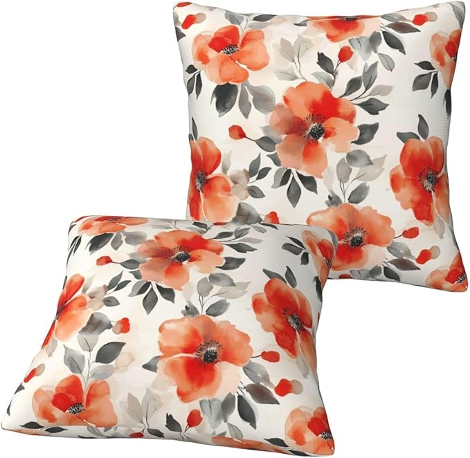 Fall Burnt Orange Floral Throw Pillow Covers 18x18 Inch Set of 2, Modern - Image 7