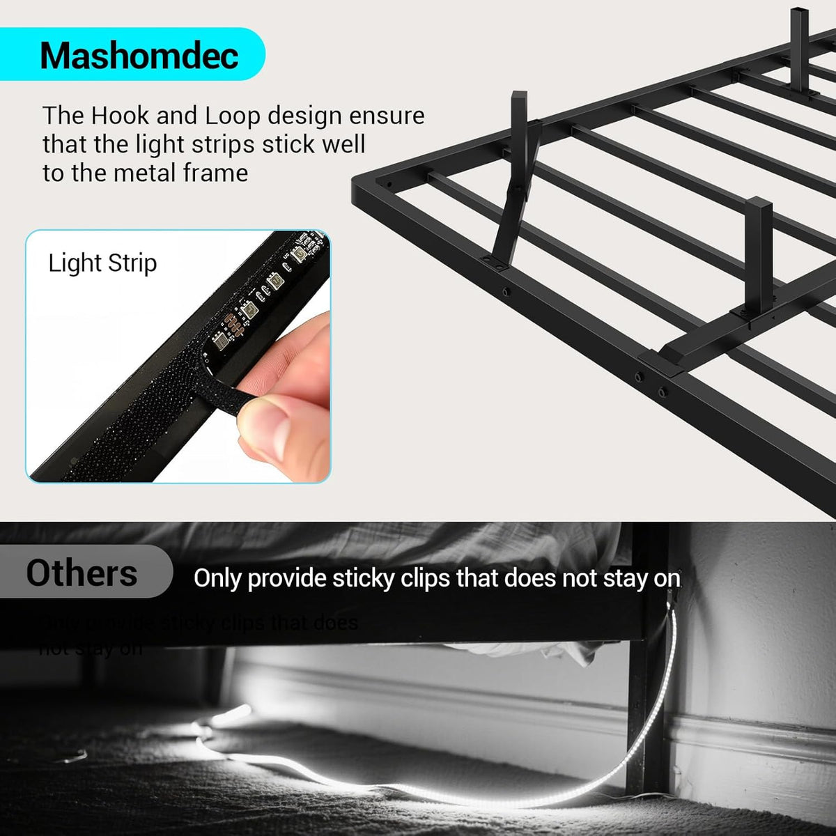 queen size floating metal bed frame with smart, package contents