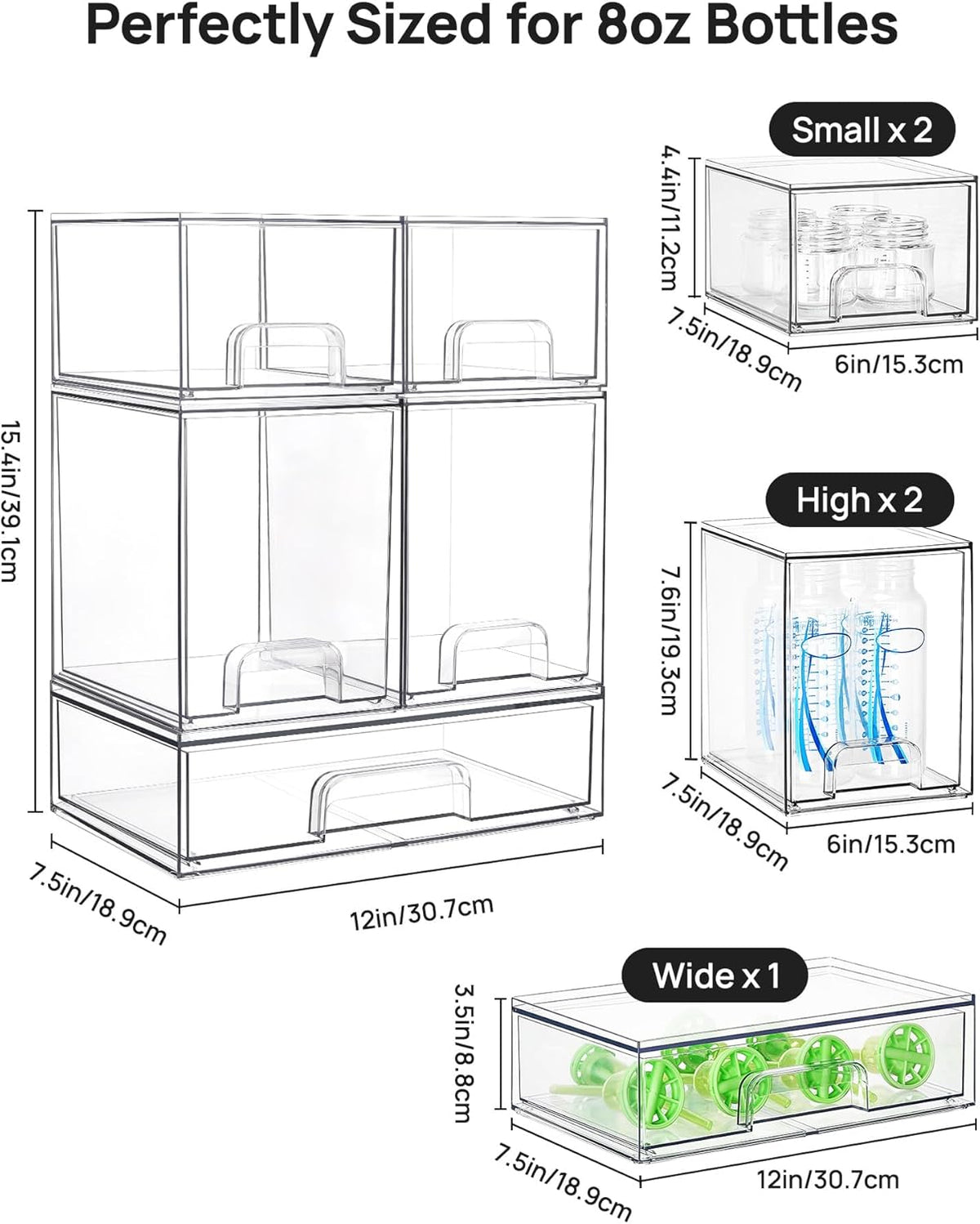vtopmart clear stackable storage drawers set of 5, close-up detail
