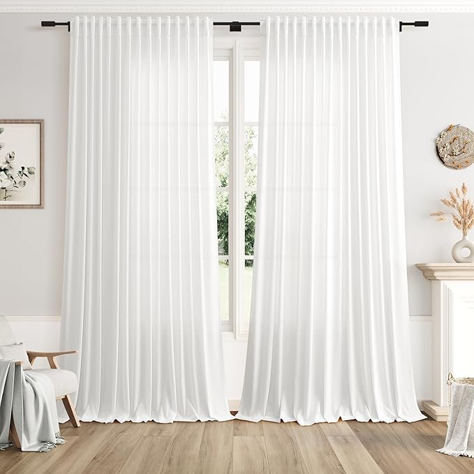 Off White Large Window Curtains Light Filtering Semi Sheer Privacy Linen by Nanspring