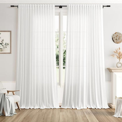 Off White Large Window Curtains Light Filtering Semi Sheer Privacy Linen by Nanspring