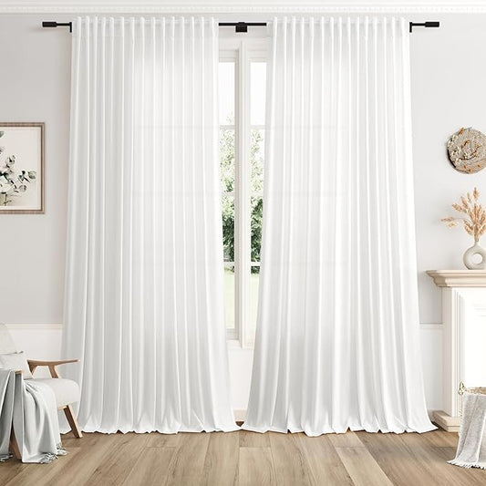 Off White Large Window Curtains Light Filtering Semi Sheer Privacy Linen by Nanspring