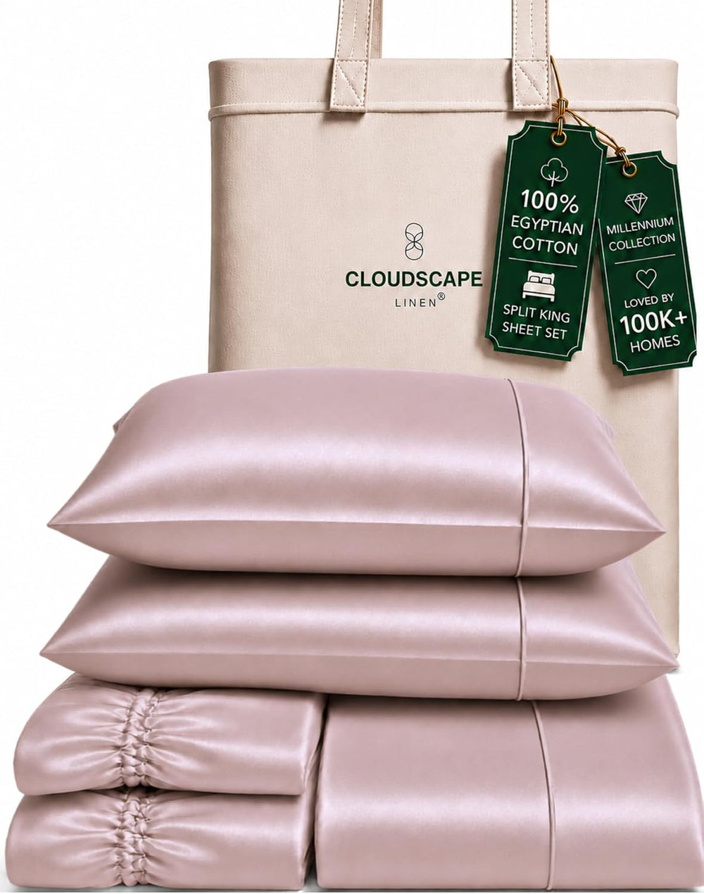 Cloud Scape Split King Sheets 100% Egyptian Cotton Sateen - Sepia Rose