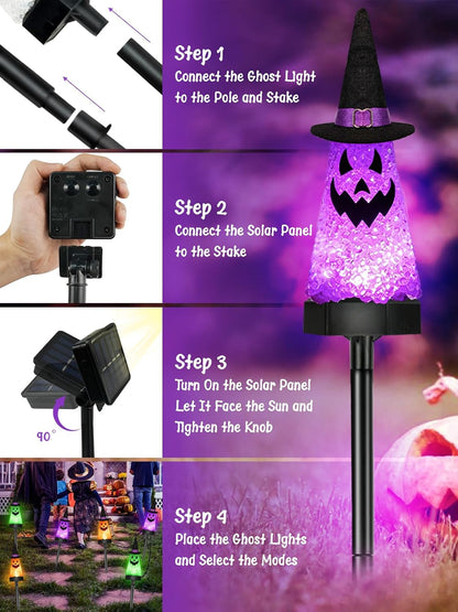 6 Pack Halloween Decorations Outdoor, Solar Ghost Pathway Lights Waterproof