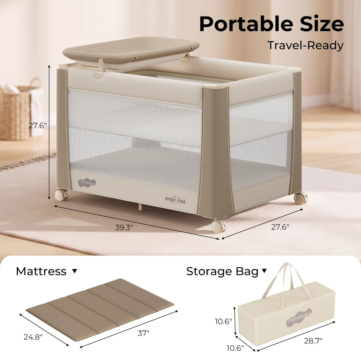 pamo babe deluxe pack and play with bassinet, front angle view