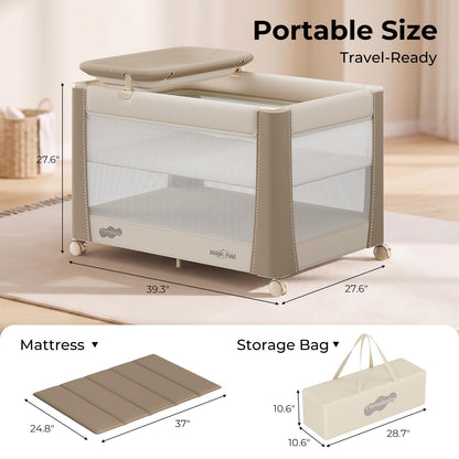 pamo babe deluxe pack and play with bassinet, front angle view
