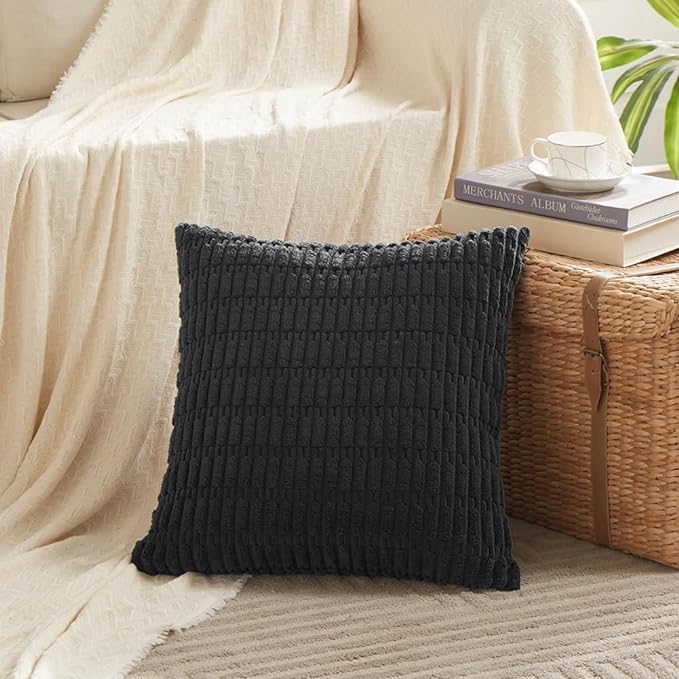 Fancy Homi 4 Packs Boho Black Decorative Throw Pillow Covers 24x24 Inch - Image 2