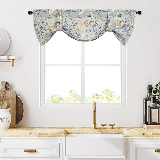 Leeva Tie Up Valances for Windows, Light Filtering Kitchen Curtains Valances - Image 2