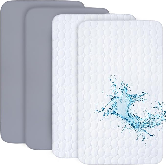 Crib Sheets and Waterproof Crib Mattress Protector 4 Pack Set, Waterproof Crib by Bilobanbabybedding