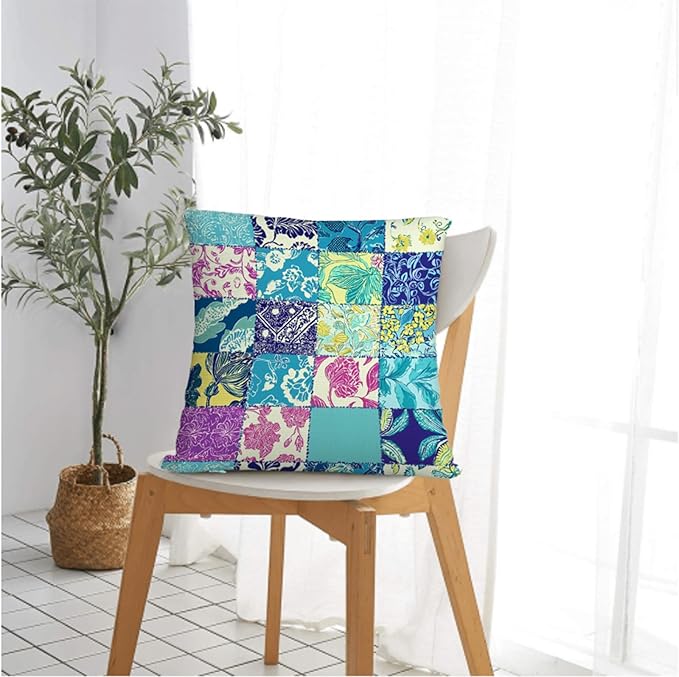 Throw Pillow Covers 18x18 Set of 2, Patchwork-Inspired Print Cushion Covers - Image 2