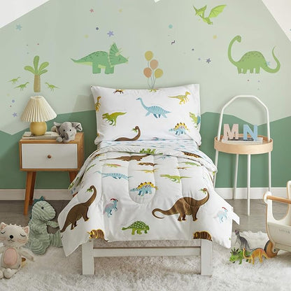 4 Pieces Toddler Bedding Set Dinosaur White by Uozzi+Bedding